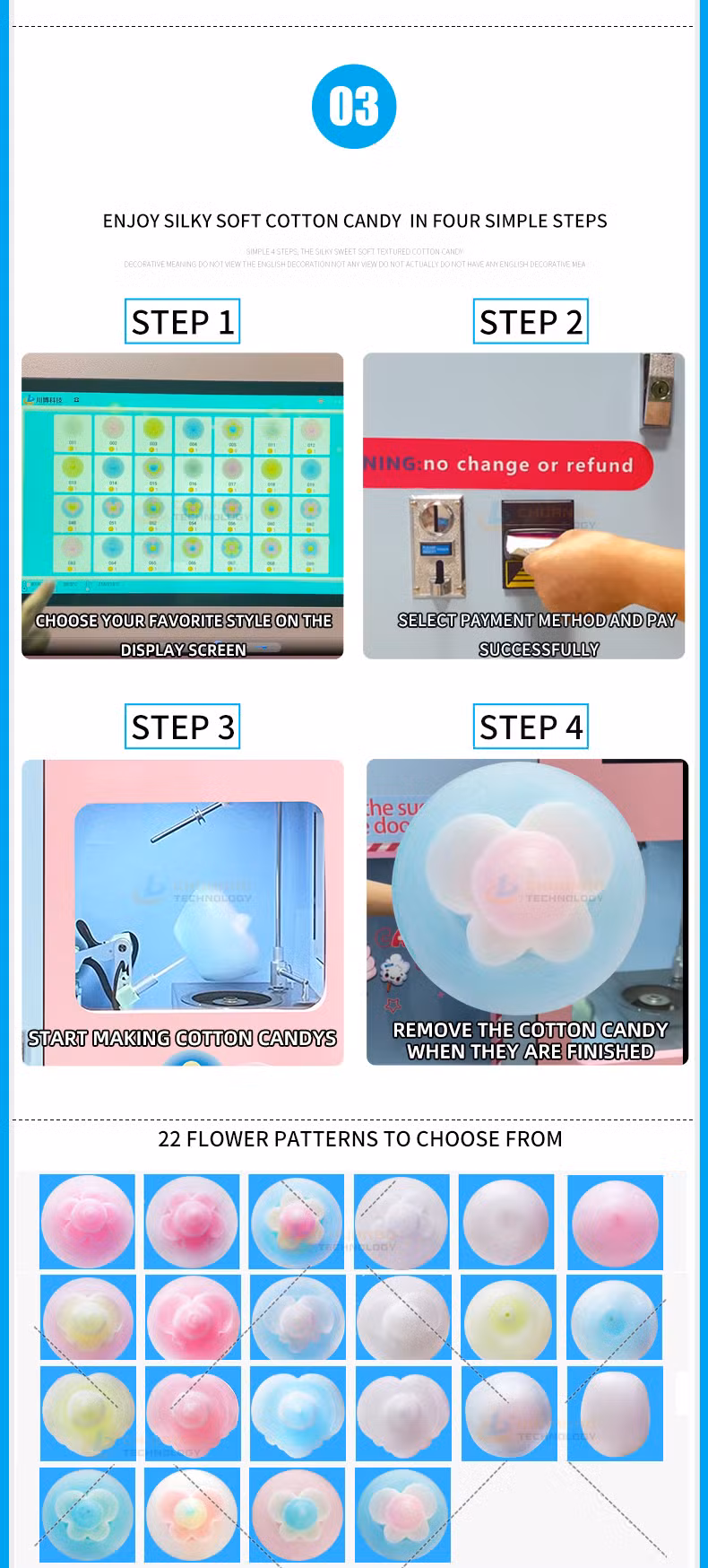 Factory Direct Commercial Kids Automatic Candy Floss Robot Cotton Candy Vending Machine