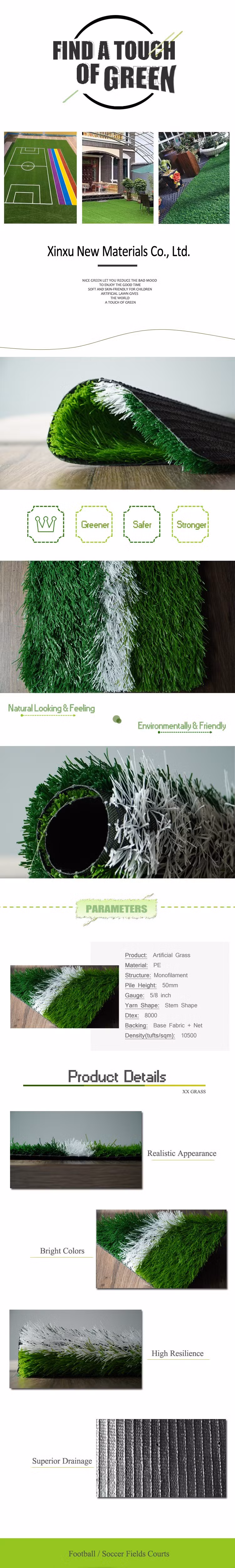 50 mm 5/8 Inch Synthetic Grass/Lawn/Carpet/Turf Manufacturer Price