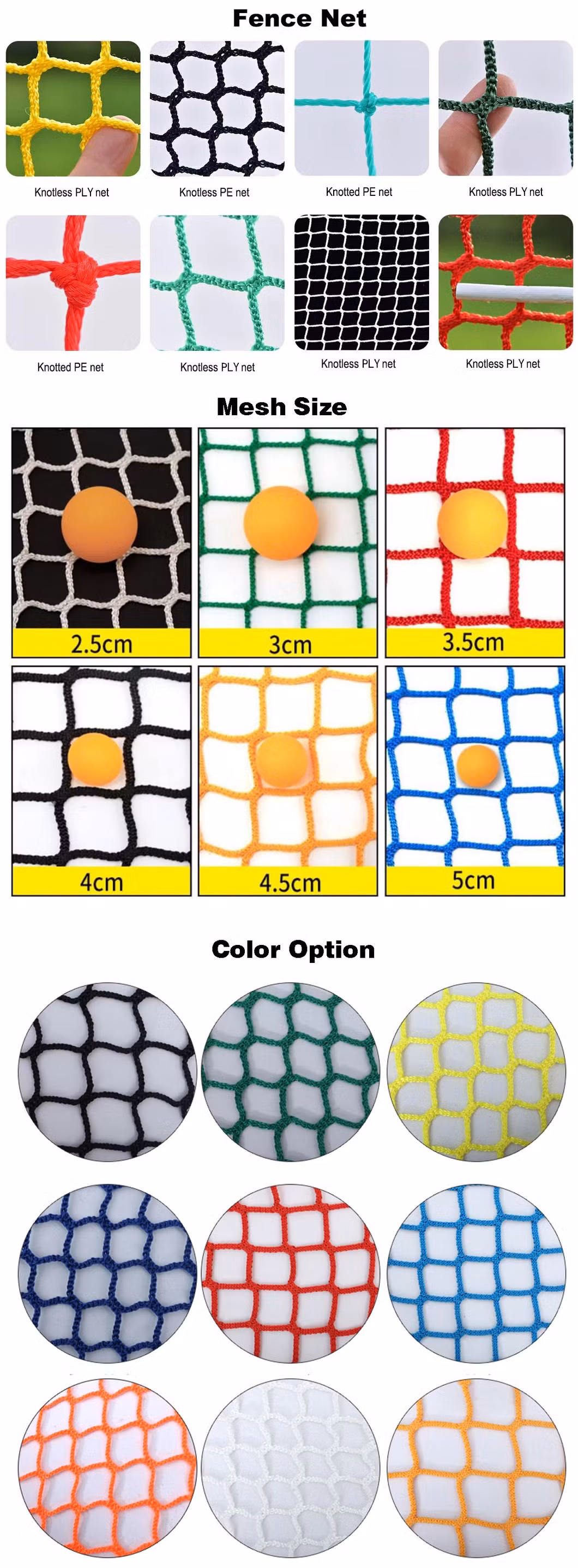 Polyester Knotless Barrier Netting Fence Net for Soccer Field Ski Resort