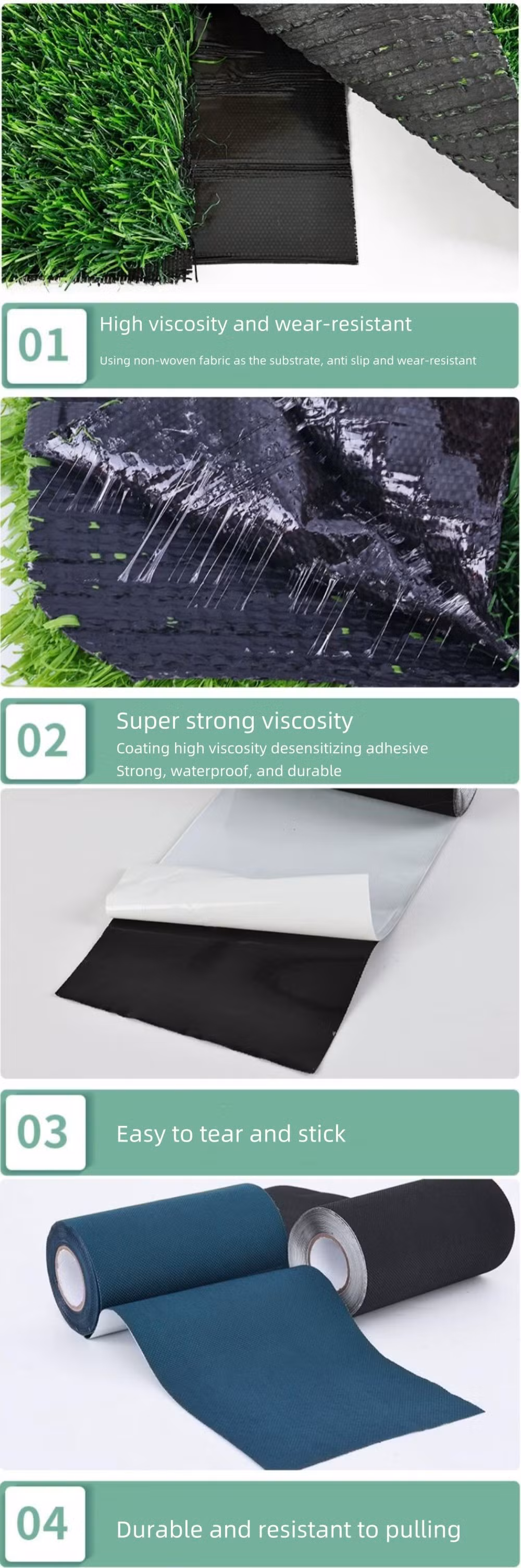 Simulated Lawn Grass Carpet Seam Cloth Waterproof Self Adhesive Joining Lawn Splicing Tape for Football Field, Kindergarten, Wedding Venue