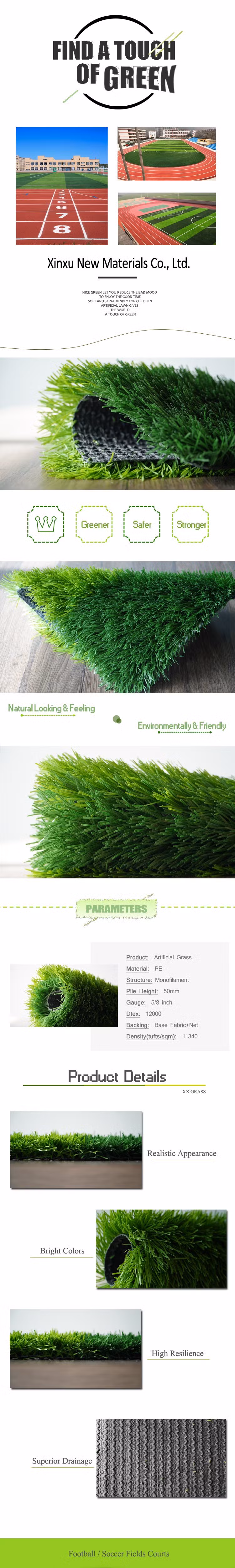Artificial Grass Green Artificial Turf Football Field Plastic Turf Synthetic Grass