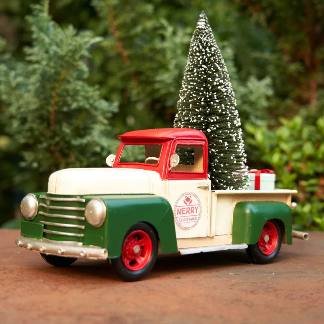 OEM Factory Customized Christmas Pickup Truck White Christmas Truck Red Christmas Truck Christmas Home Decoration Decorative Metal Craft Manufacturer in China