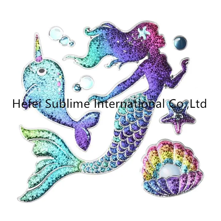 Mythical Mermaid Glitter Sequin Wall Art Stickers, 7-Piece