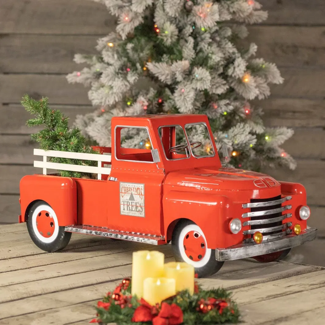 OEM Factory Customized Red Christmas Pickup Truck Wholesale Home Decor Craft Metal Holiday Truck Christmas Metal Ornaments Manufacturer in China