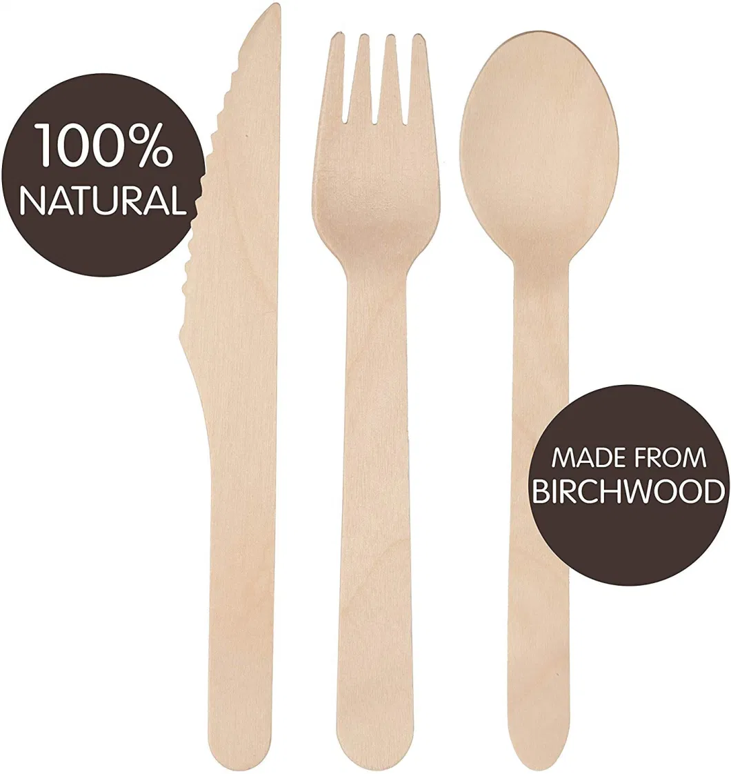 6.3 Inch Eco-Friendly Biodegradable Birchwood Disposable Cutlery Utensils Set