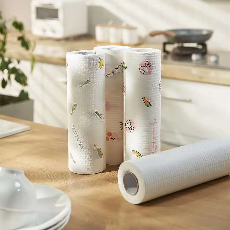 Non-Woven Fabric Disposable Rag Paper Towel Roll 50 Sheets Kitchen Cleaning Rag