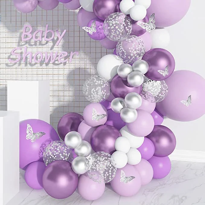 Hot Selling Purple Balloons Garland Arch Kit White Purple Paper Butterfly Balloon Garland for Birthday Party Butterfly Theme