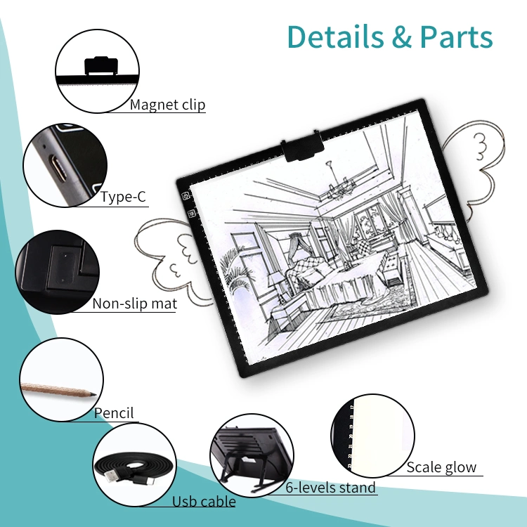 Battery A2, A3, A4, LED Tracing Light Board LED Light Pad with Stand