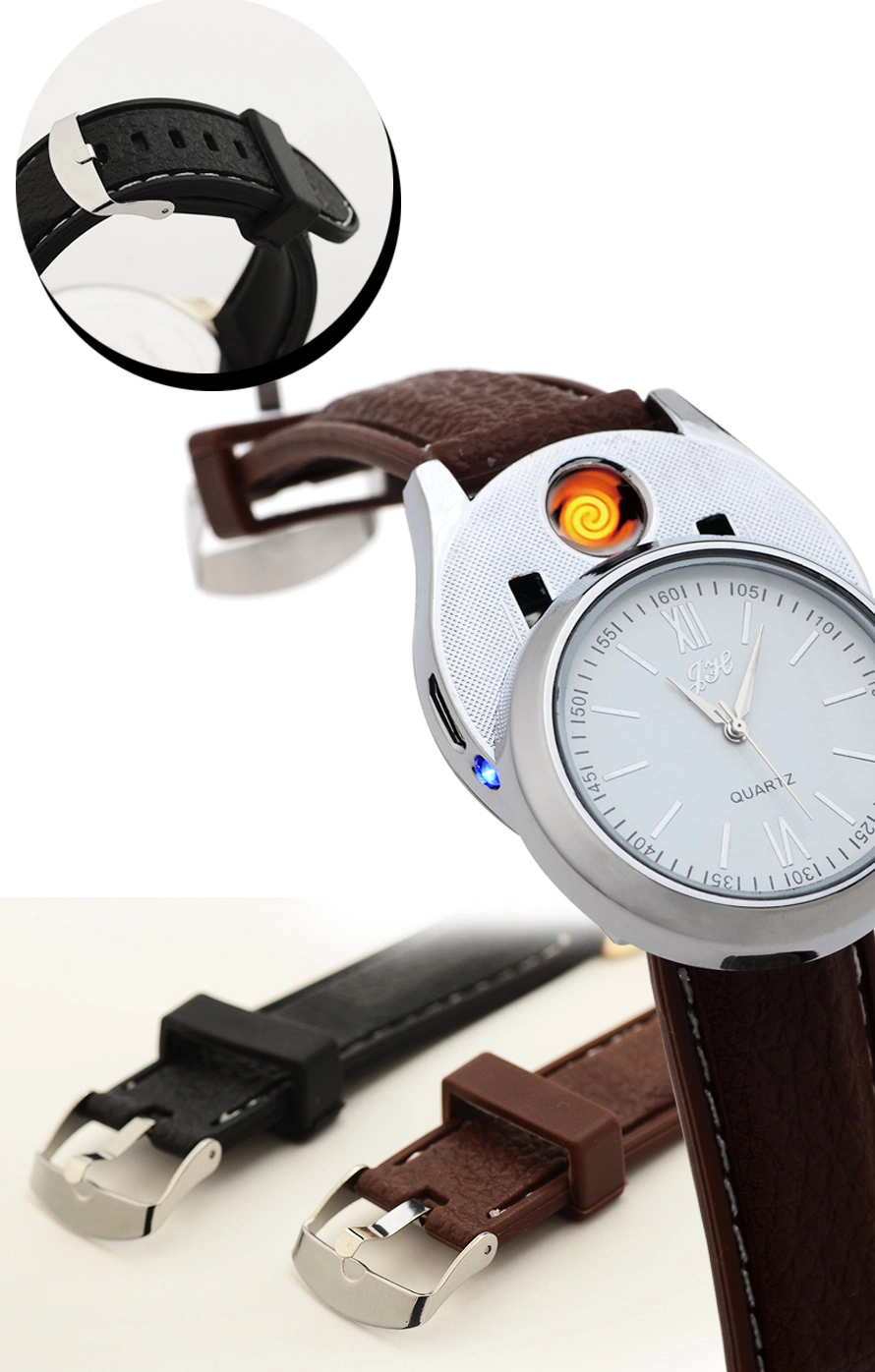 Men Watches Lighter Cigarettes Watches USB Charging Quartz Clock Flameless Cigarette Lighter Outdoors Men Gifts