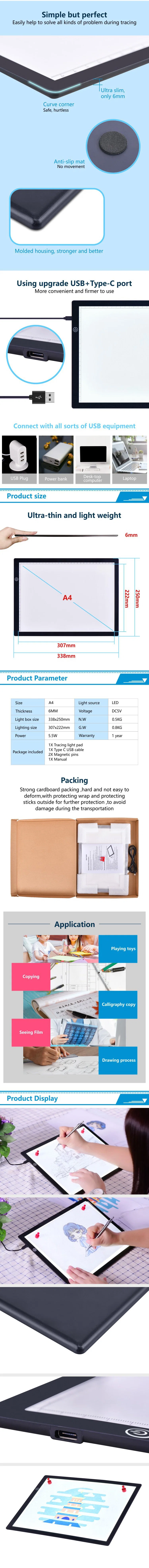 Magnetic A3 A4 Ultra Slim USB Charge LED Drawing Children Copy Board Tracing Paper Pad