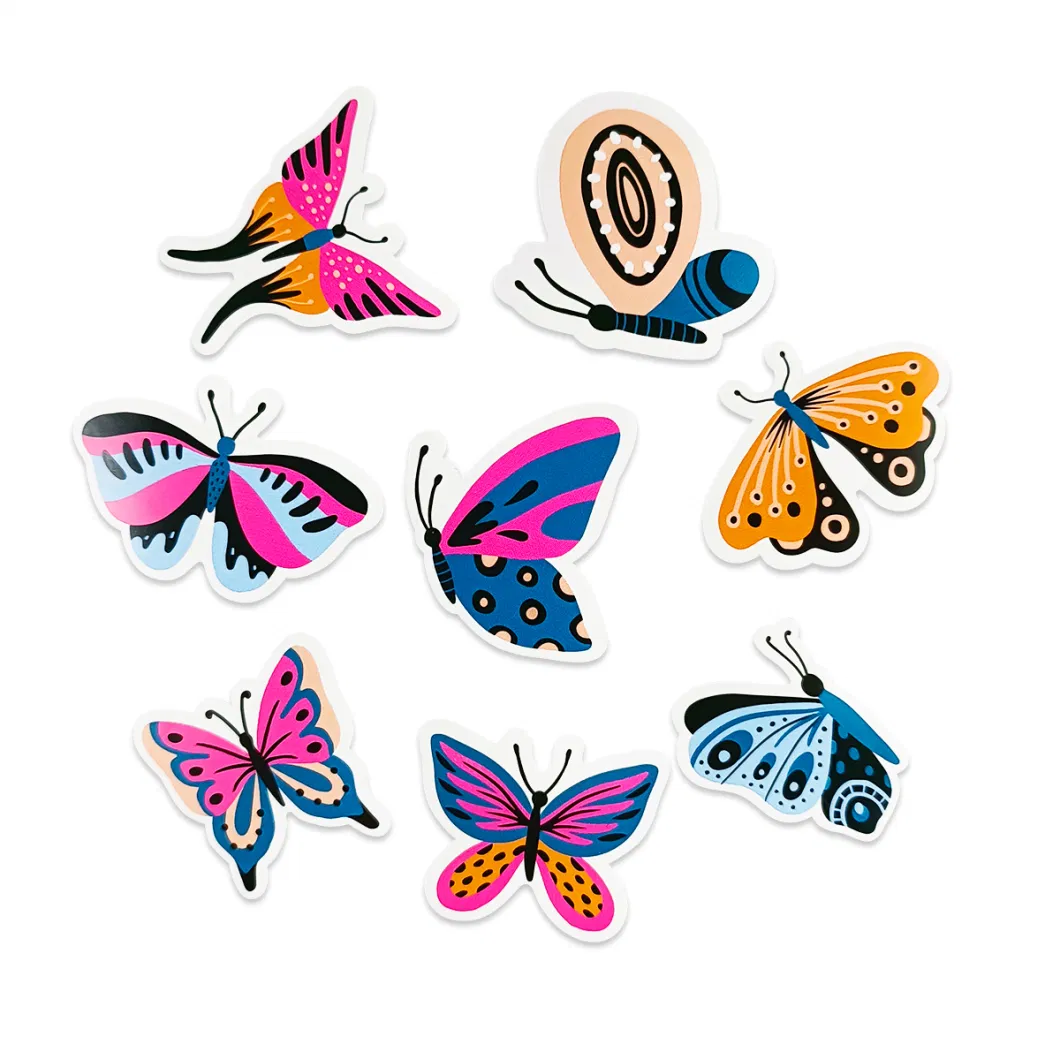 Wholesale Custom UV Resist Self Adhesive Butterfly Waterproof Vinyl Brand Logo Die Cut Paper Sticker Cute Printing Stickers