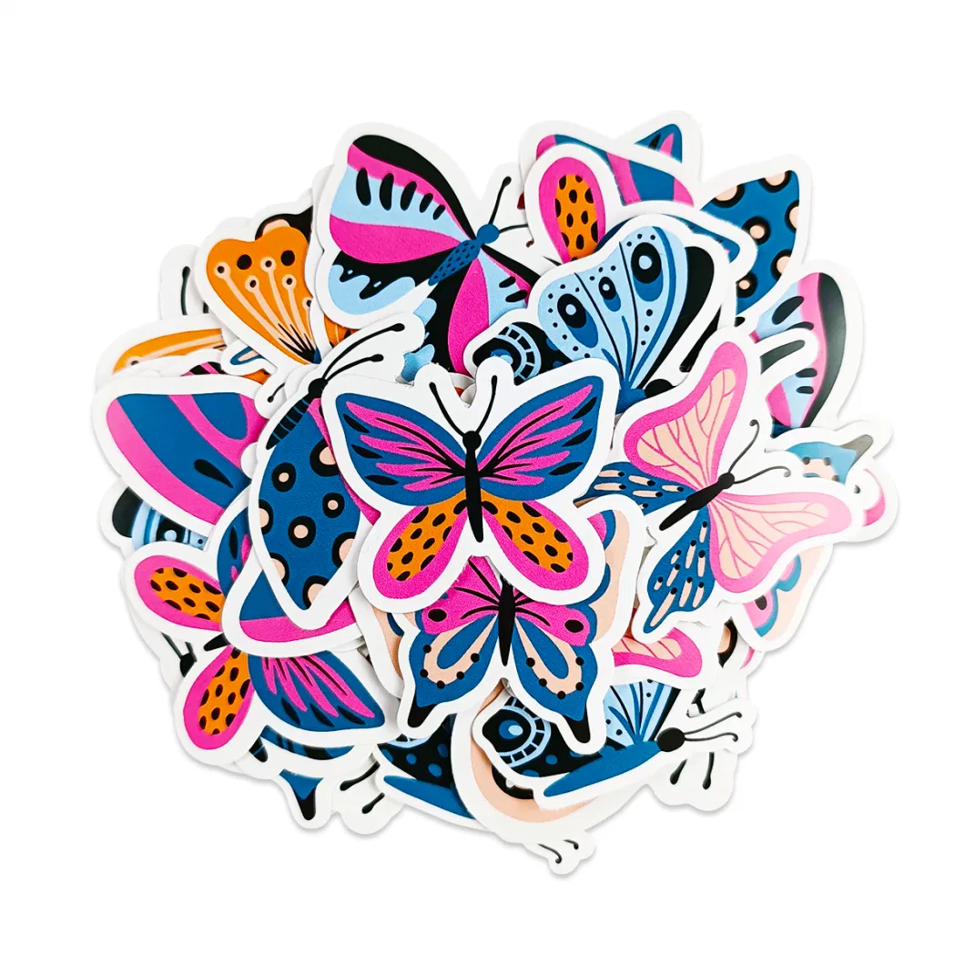 Wholesale Custom UV Resist Self Adhesive Butterfly Waterproof Vinyl Brand Logo Die Cut Paper Sticker Cute Printing Stickers