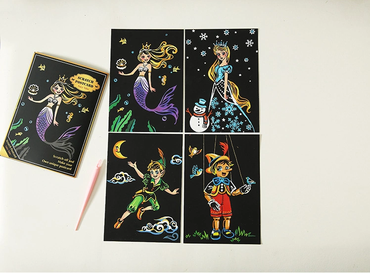 Creative Design Customized Magic Painting Craft Scratch Art Paper with Drawing Stick