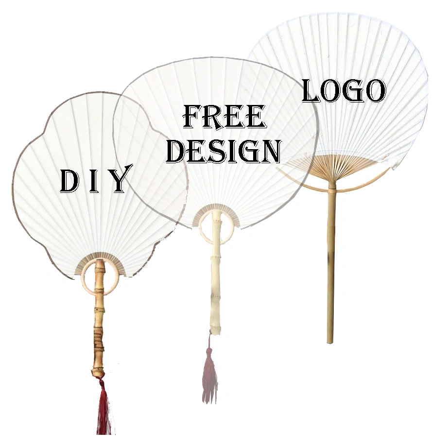 DIY Summer Bamboo Craft Fan Custom Promotional Business Logo Giveaway Paper Fan