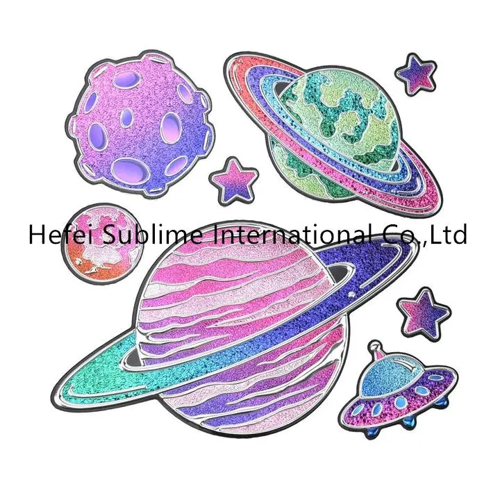 Celestial Outer Space Glitter Sequin Wall Art Stickers, 8-Piece