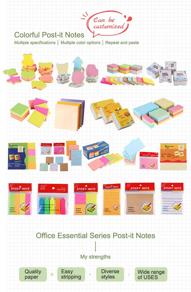 Fluorescent Memo Sticky Note Pad Stationery High Quality Custom Shape Notepads to Do List Paper