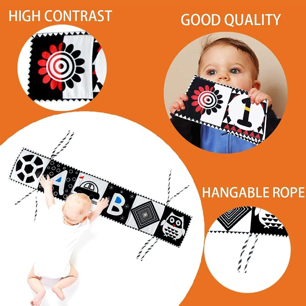 Black White High Contrast Soft Tummy Time Owl Folding Educational Activity Cloth Book for Babies