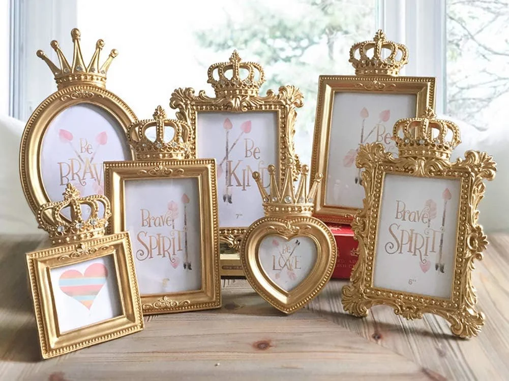 Home Decor Desktop Novelty Golden Crown Shape Resin Photo Frame