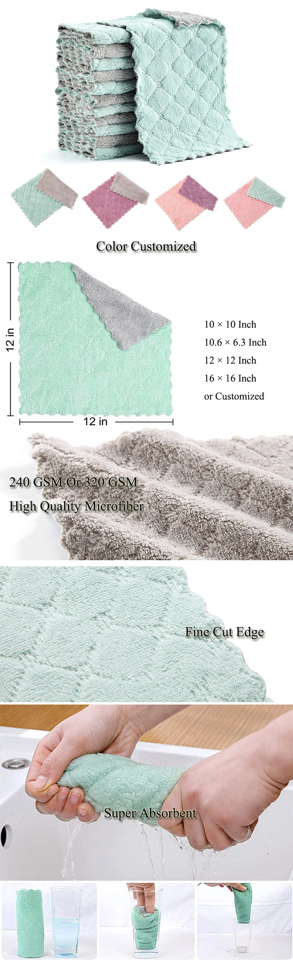 Custom Hot Selling Cheap Promotion Household Kitchen Towel Coral Fleece Dish Wash Cloth Not Stick Oil Microfiber Cleaning Towel