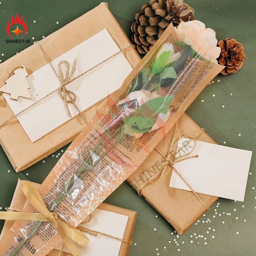 Paper with Transparent Clear Wrapping Plastic Window Flower Packaging Bag