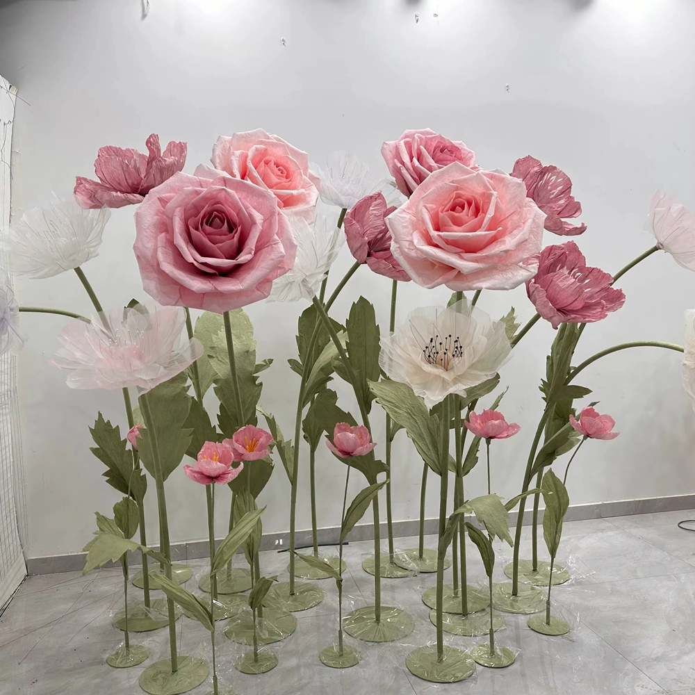 Giant Arts-Crafts Peony Poppy Flowers with Stem Stand 30-100cm Heads Big Huge Large Artificial Flower Crafts for Home Wedding Event Decor