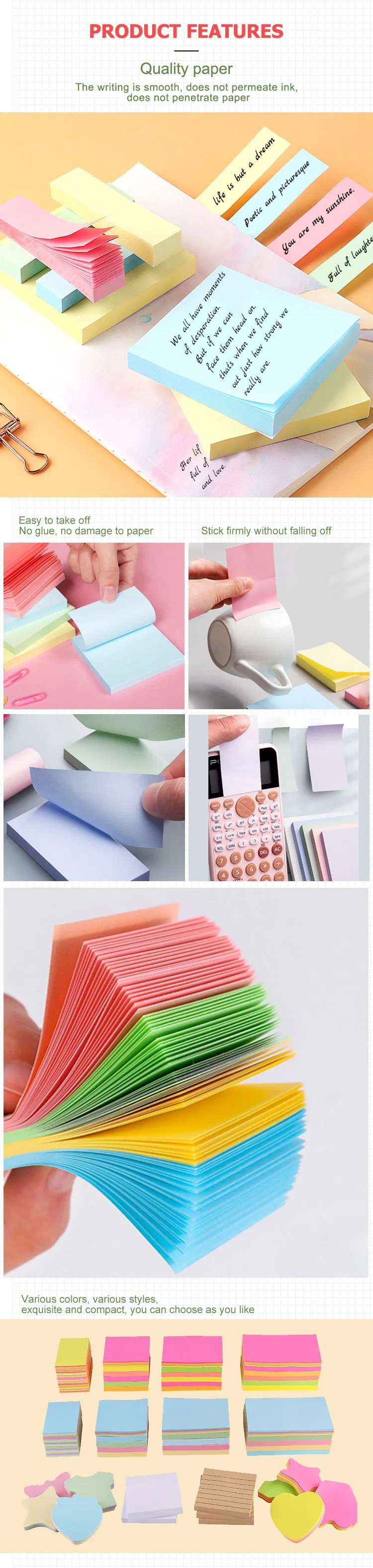 Fluorescent Memo Sticky Note Pad Stationery High Quality Custom Shape Notepads to Do List Paper