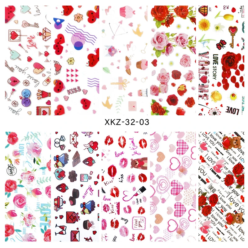 Nail Art Stickers Flame Lips Love Butterfly Floral Plaid Series Starry Sky Transfer Paper