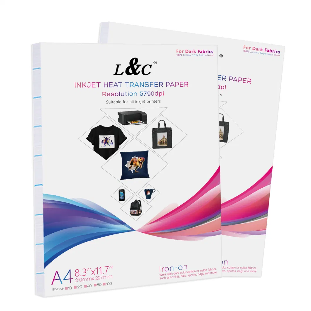 L&C Wholesale A4 Size Transfer Paper Transparent Heat Transfer Paper for Dark Fabric Tshirt