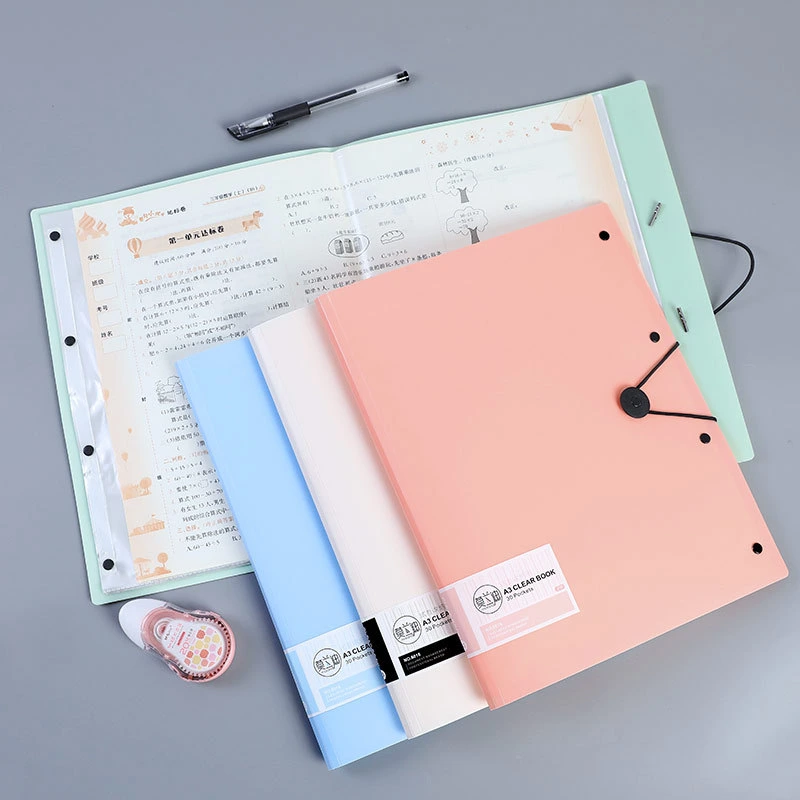 School A3 Colour PP Portable Examination Paper Display Book with Frisbee Button