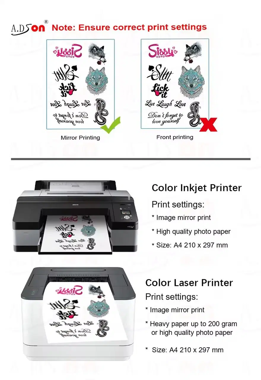 A4 Size Factory Hot Selling Printable DIY Tattoo Sticker Paper Blue Light