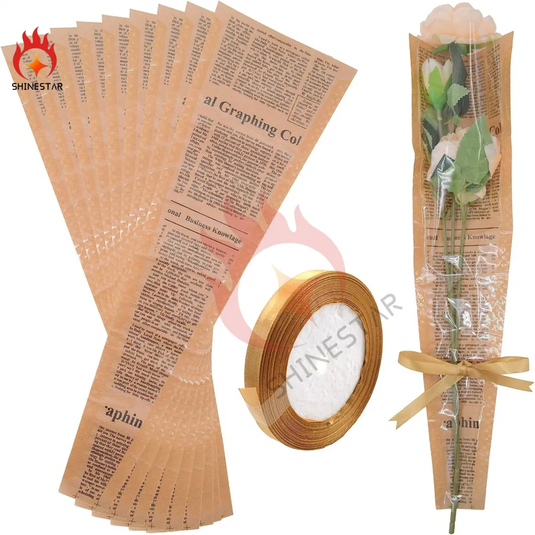 Paper with Transparent Clear Wrapping Plastic Window Flower Packaging Bag