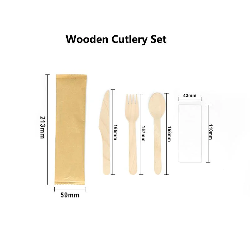 Wood Disposable Cutlery Set 16cm with Craft Paper