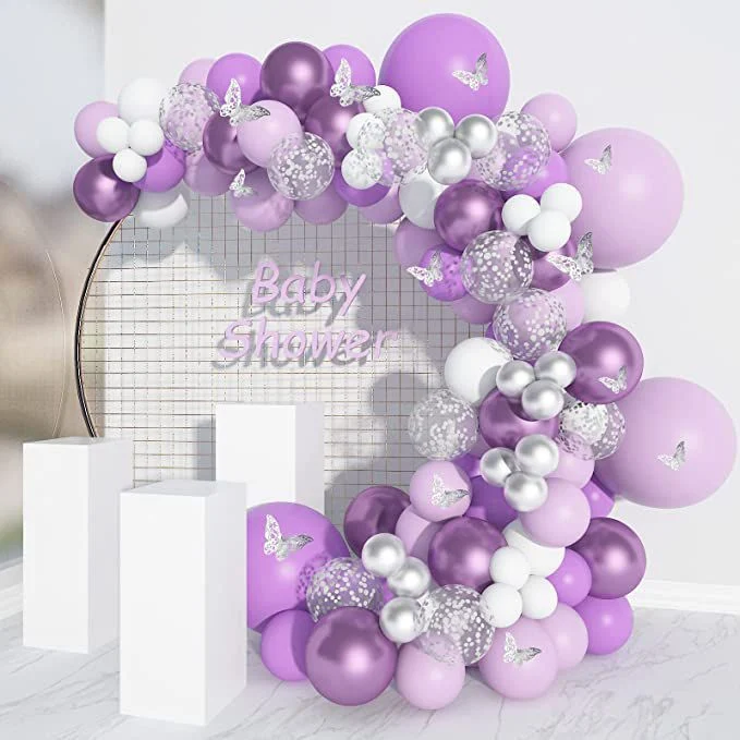 Hot Selling Purple Balloons Garland Arch Kit White Purple Paper Butterfly Balloon Garland for Birthday Party Butterfly Theme