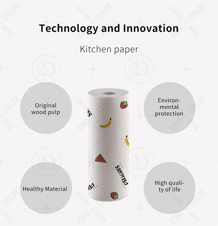 Disposable Absorbent Wood Towel Roll Kitchen Paper with Nice Pattern Emboss