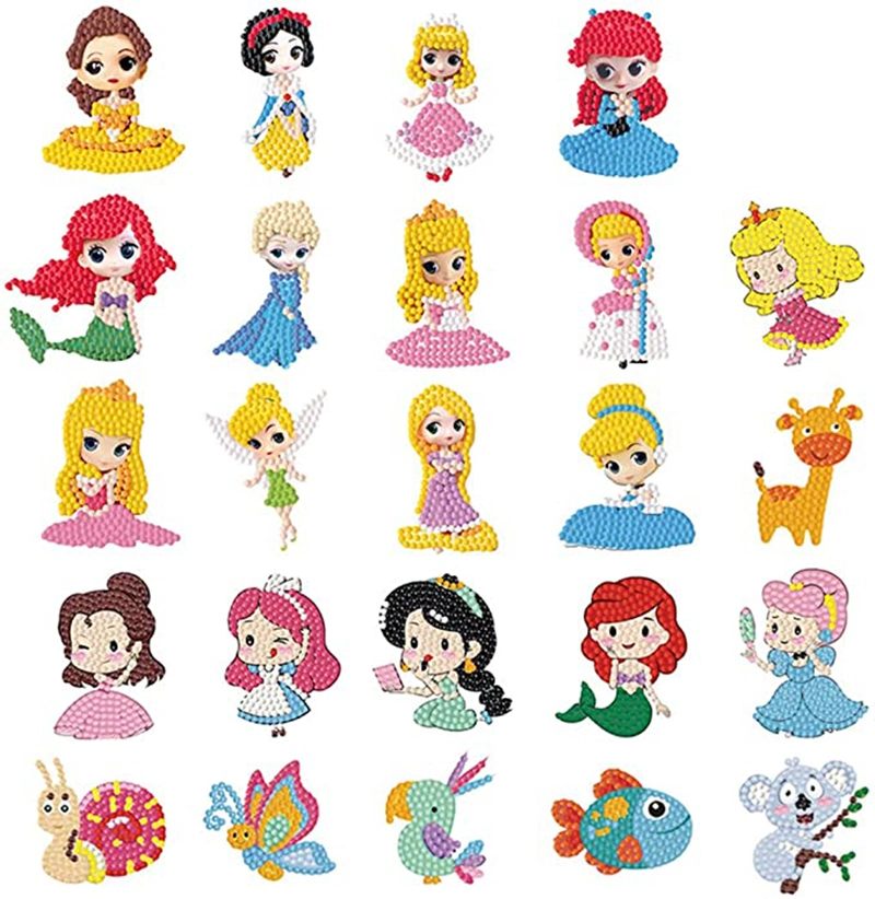 24 PCS 5D DIY Diamond Painting Stickers Kits for Kids, Cute Animals Handmade Digital Paint Rhinestone Mosaic Sticker Making for Children Art