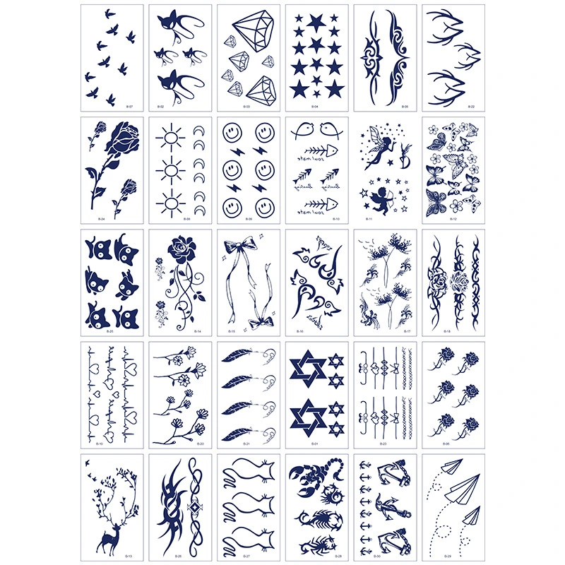 Waterproof Easy to Use Long Lasting Semi-Permanent Temporary Tattoo Stickers or Women and Men