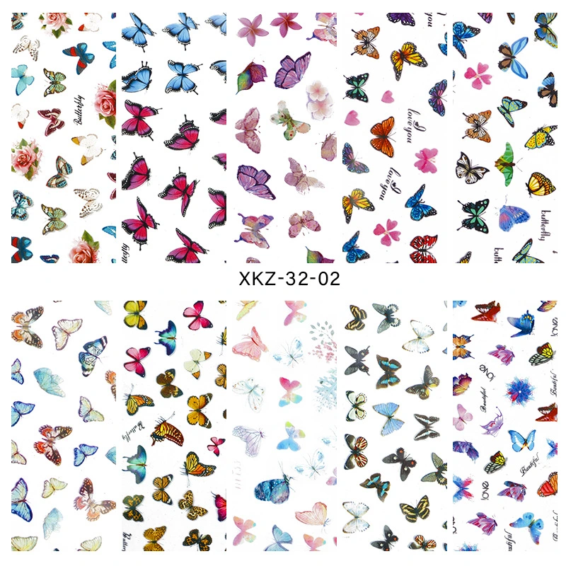 Nail Art Stickers Flame Lips Love Butterfly Floral Plaid Series Starry Sky Transfer Paper