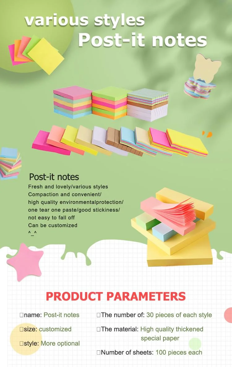 Fluorescent Memo Sticky Note Pad Stationery High Quality Custom Shape Notepads to Do List Paper