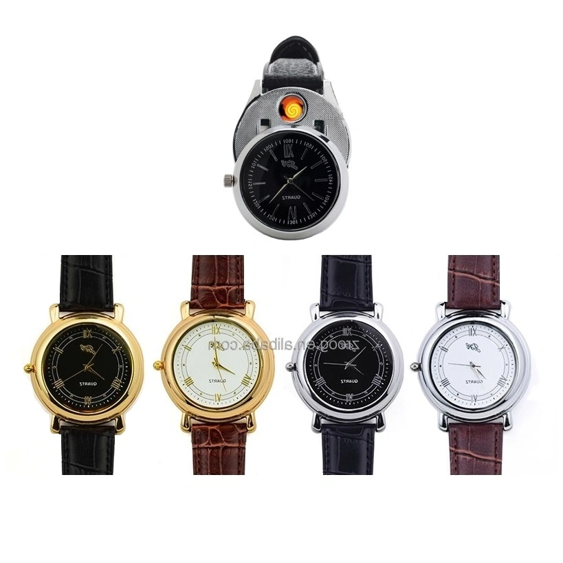 Men Watches Lighter Cigarettes Watches USB Charging Quartz Clock Flameless Cigarette Lighter Outdoors Men Gifts