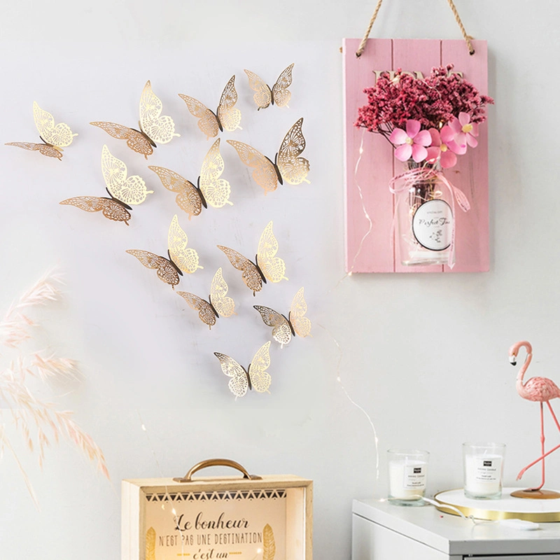 Hot Sale 3D Hollow Paper Butterfly Gold Decor Wall Sticker