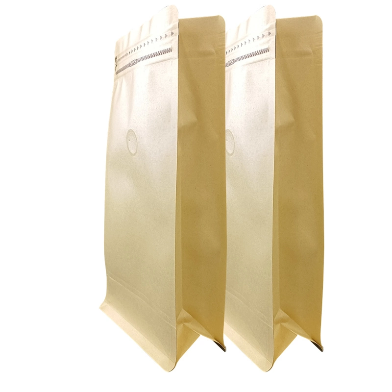 Craft Paper with Clear Window Zip Lock Brown White Color for Coffee Tea Food Reusable Stand up Flat Bottom Packaging Bag