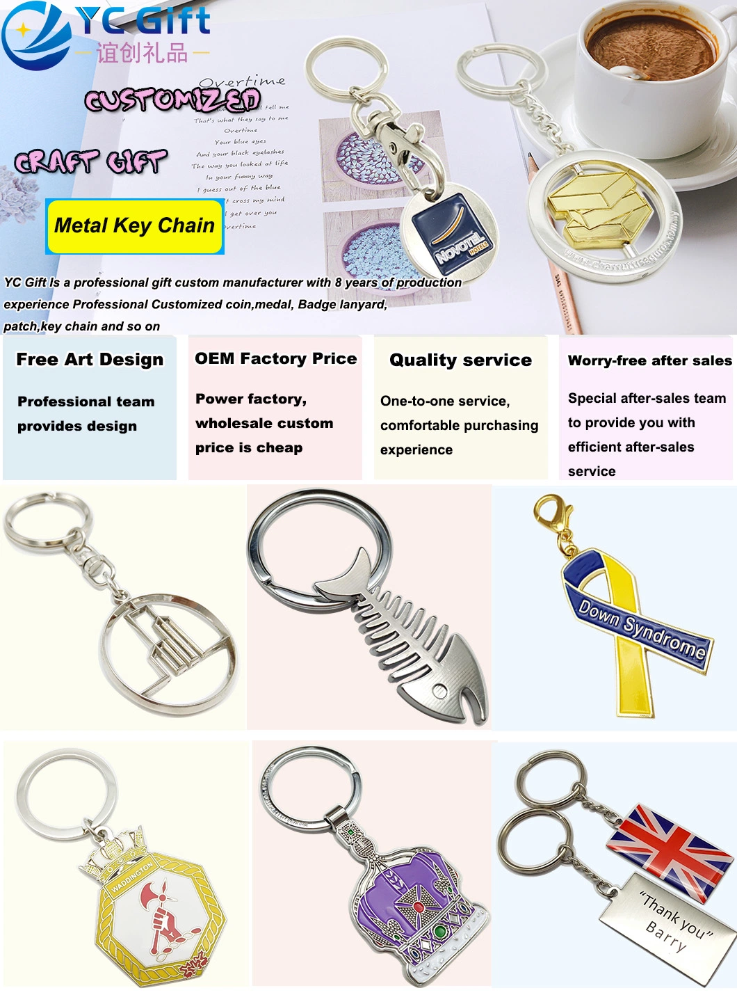 Hot Sale Fashion Personalized Decoration Water Teapot Metal Keyrign Coffee Cup Laser Logo Promotional Souvenir Key Chain for Company Activity