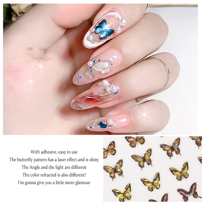 Cross-Border Explosive Nail Stickers Simulation Laser Butterfly Stickers Ins Wind 3D Stickers Waterproof Nail Stickers Cute Butterfly Nail Stickers