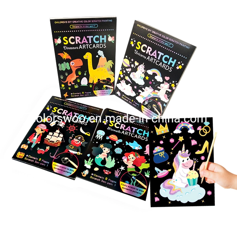 9pages Pirates/Unicorns/Dinosaurs/Mermaids Scratch Cards Art Book