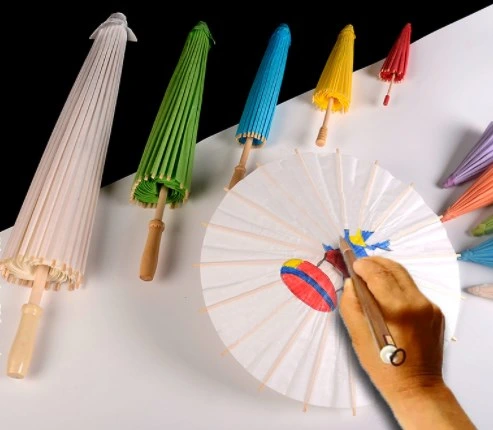 White Oil Paper Wood Umbrella Kids DIY Painting Drawing Promotional Crafts Umbrella