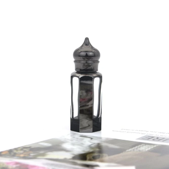 Luxury 12ml Black Perfume Bottles Antique Glass Crystal Essential Oil Bottle Empty Natural Crystal Bottle with Crown Lid