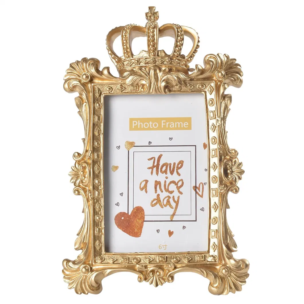 Home Decor Desktop Novelty Golden Crown Shape Resin Photo Frame