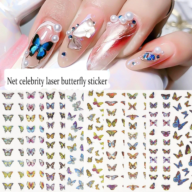 Cross-Border Explosive Nail Stickers Simulation Laser Butterfly Stickers Ins Wind 3D Stickers Waterproof Nail Stickers Cute Butterfly Nail Stickers