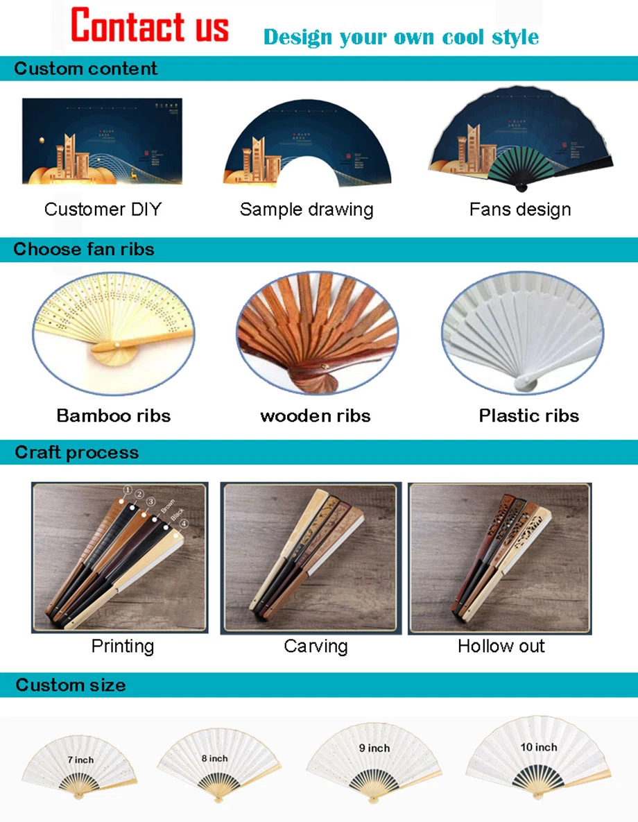 DIY Summer Bamboo Craft Fan Custom Promotional Business Logo Giveaway Paper Fan