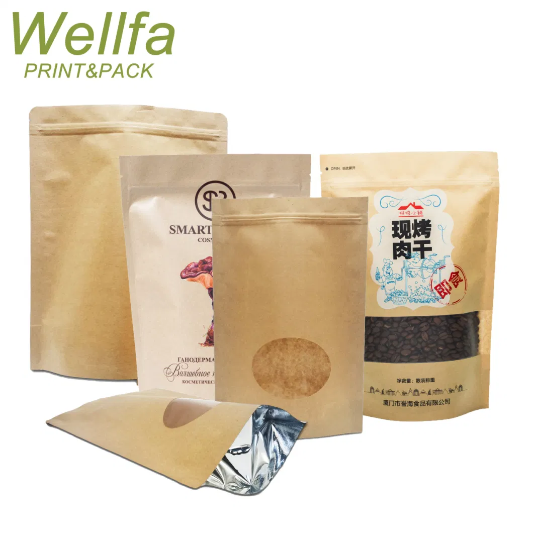 OEM Craft Paper Bag Tea Food Packaging Doypack Kraft Paper Zip Lock